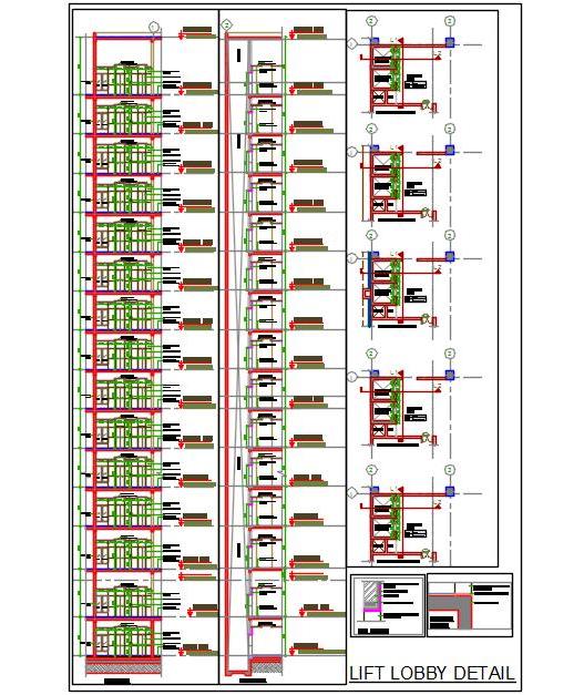 Lift Lobby Design DWG- Multi-Storey Sections & Floor Plans